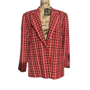 Leslie Fay Sportswear Women's Plaid Academia Red Plaid Blazer Vintage Size 10